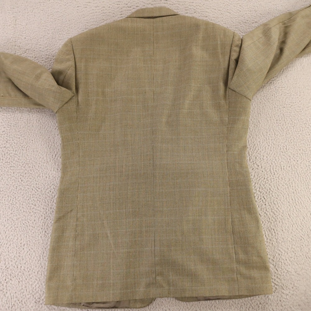 VINTAGE Tweed Jacket M Green Brown Houndstooth Over Check 100% Wool Blazer 42L - Picture 10 of 16